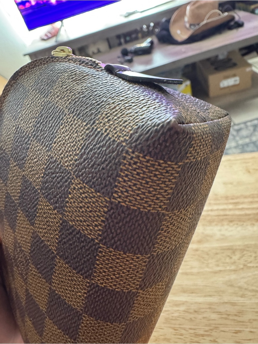 Louis Vuitton Brown Damier Ebene Toiletry Pouch with Gold-Tone Zipper - Picture 6 of 7